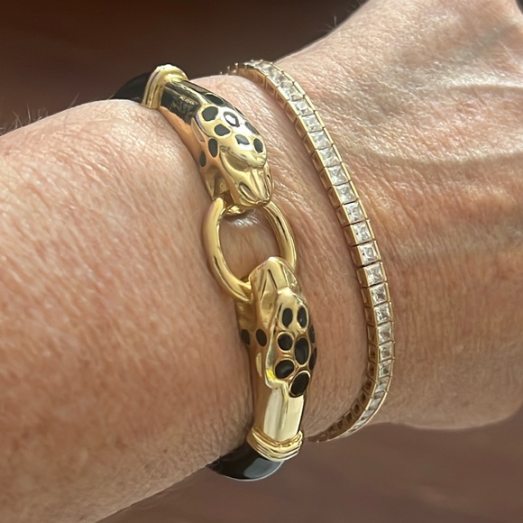 Ultra Rare DONALD STANNARD Gold/Black Enameled Leopard Bracelet Vintage - Picture 2 of 12
